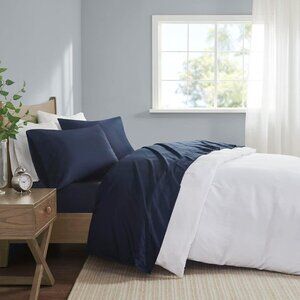 NWT Madison Park TC Pima Cotton Bed Sheet Set 4-Piece MP20-8000 Navy Blue King